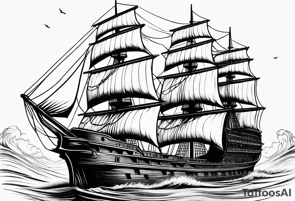 huge dark wooden ship facing left tattoo idea