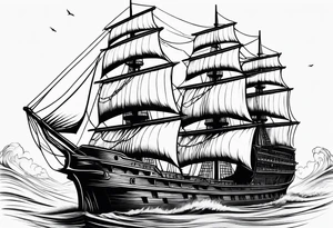 huge dark wooden ship facing left tattoo idea