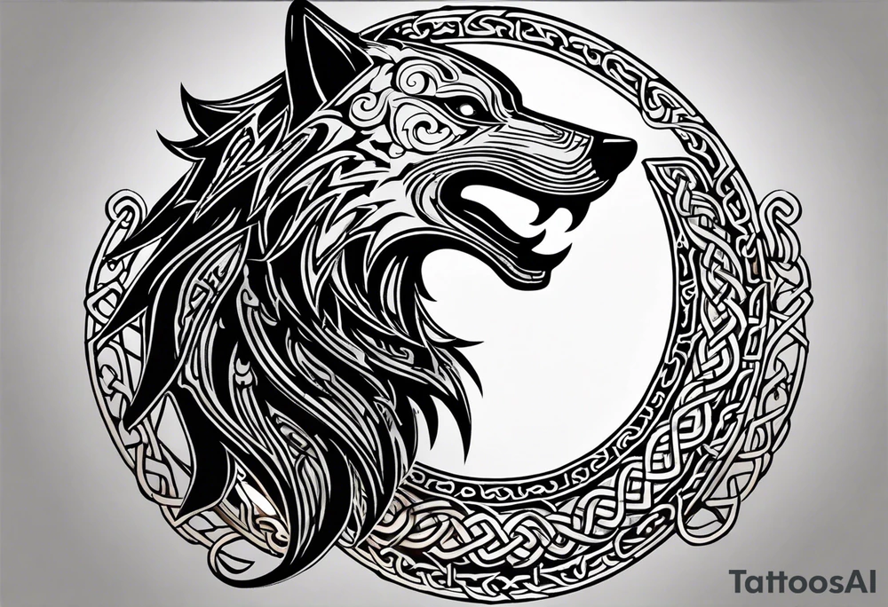 A powerful tattoo design combining Nordic, Greek, and Celtic symbols to represent someone who made you believe in humanity's goodness, only to turn out to be its ultimate betrayer. The centerpiece is a snarling wolf, symbolizing Fenrir, with glowing eyes and an open mouth, representing betrayal and destruction. Surrounding the wolf is the Ouroboros, a serpent eating its own tail, symbolizing the endless cycle of trust and betrayal. The Triskelion, with its three interlocking spirals, appears in the background or as a border, representing the shifting balance between light and dark. Incorporate fire and ice elements to reflect the contrast between warmth (trust) and coldness (betrayal), with Celtic knotwork and runes adding ancient, mystical depth to the design.
make sure that each part of the tattoo is obviously represented tattoo idea