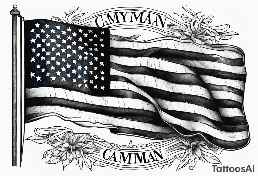 Rustic style american flag intertwined with cayman flag tattoo idea