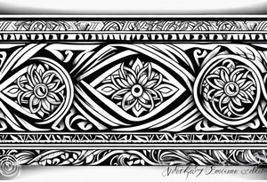 Polynesian tribal floral forearm tattoo idea