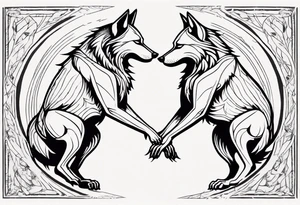 simplified two wolves dancing on their hind legs tattoo idea