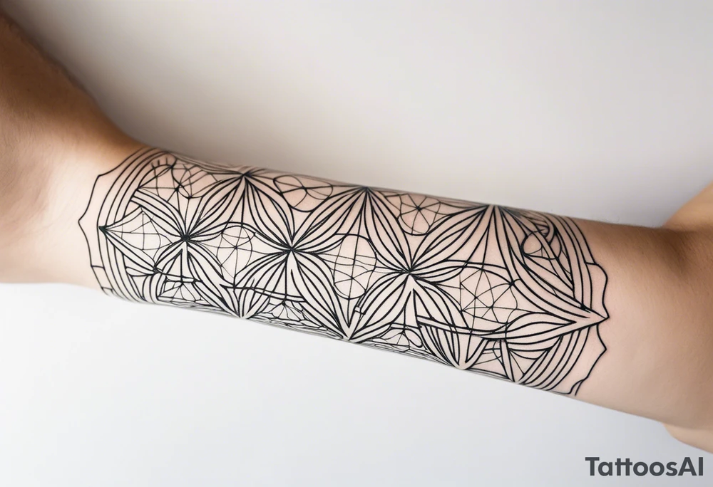armband tattoo, masculine, narrow, horizontal with quantum bound atoms pattern tattoo idea