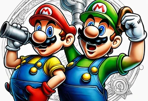 Mario and Luigi getting sucked down a plumbers pipe tattoo idea