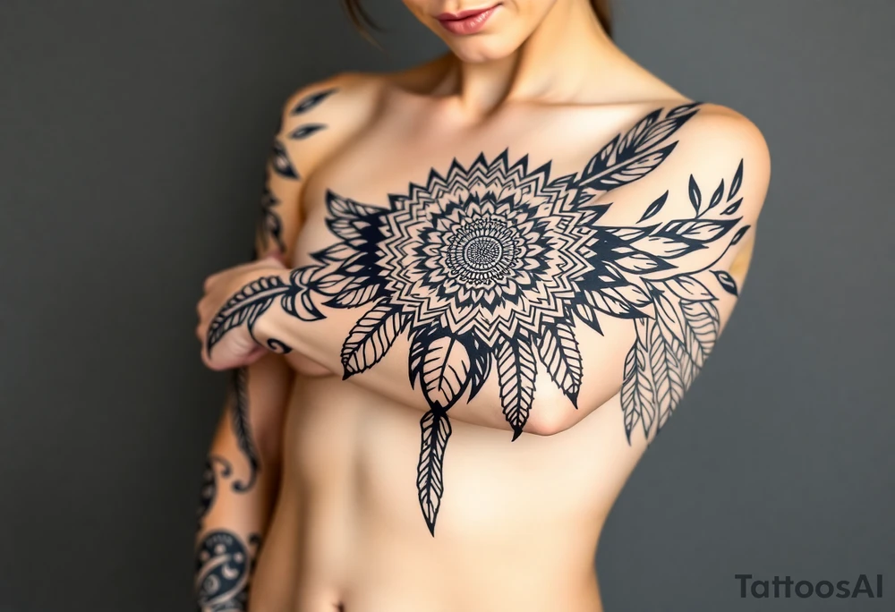 spiritual feather indian mandala shaman tattoo idea