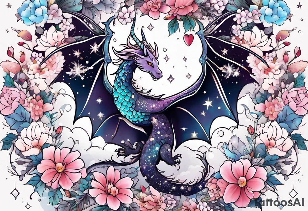Constellation, wing , snow , cross , dragon female japan kawaii , flower tattoo idea