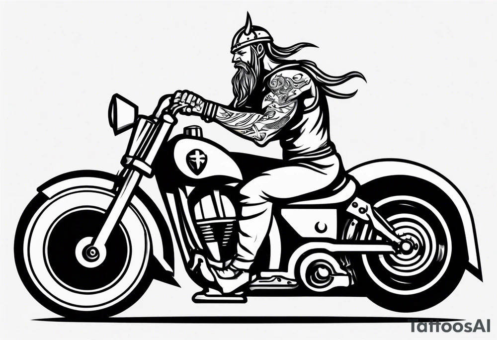 A Viking and a Pitt bull driving a motorcycle tattoo idea