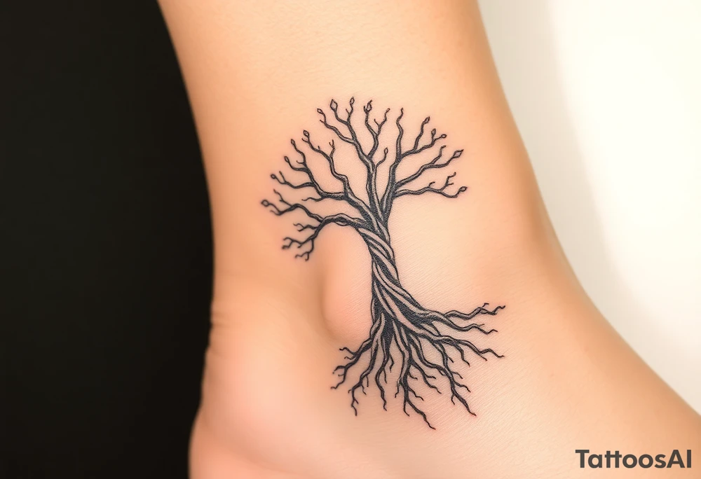 mystical tree of life with cosmic roots and celestial branches tattoo idea