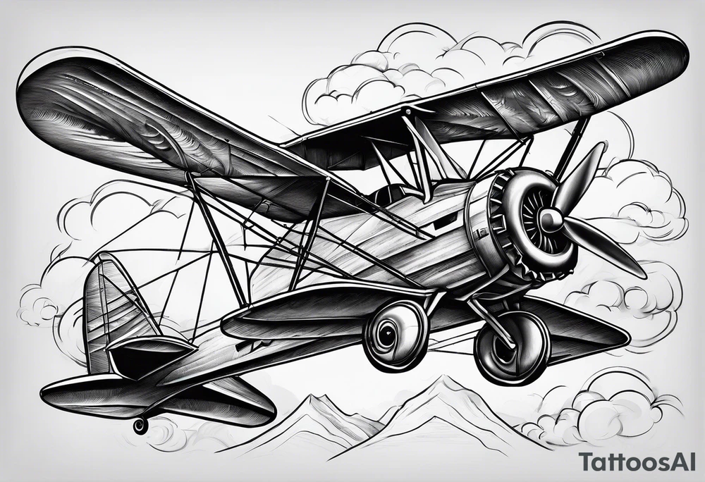 sketch of adventure plane in perspective from the above tattoo idea
