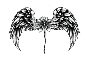 Angel wing that will stretch midway down bicep with a floral waterlily and dragonfly design above it tattoo idea