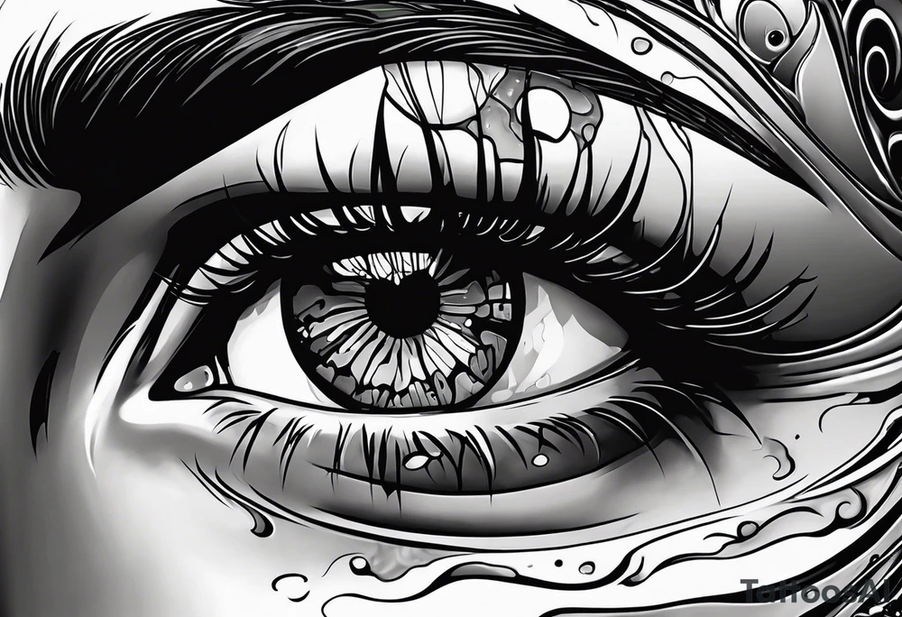 marble block with detailed eyes that are melting but sideways like gravity is acting on its side instead of its bottom tattoo idea