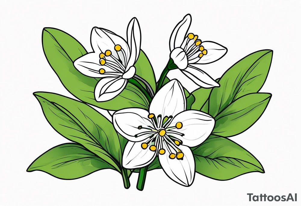 One snowdrop, One hawthorn flower, Two honeysuckle blooms, tattoo idea