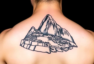 Mahcu Picchu in solid black and white only tattoo idea