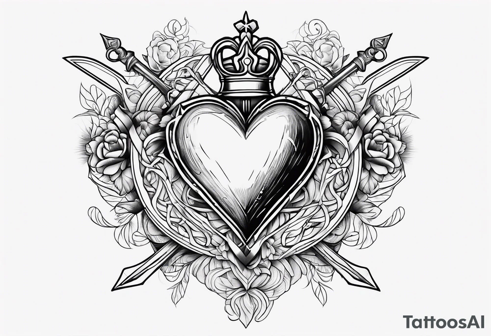 Sacred heart of marry with swords and Cancer ribbon chest tattoo tattoo idea