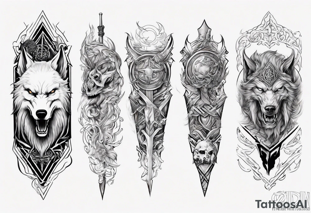 Upper arm sleeve with Odin and Fenrir tattoo idea