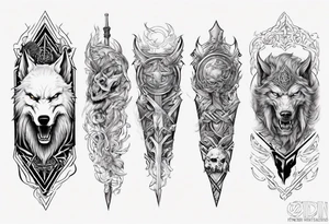 Upper arm sleeve with Odin and Fenrir tattoo idea