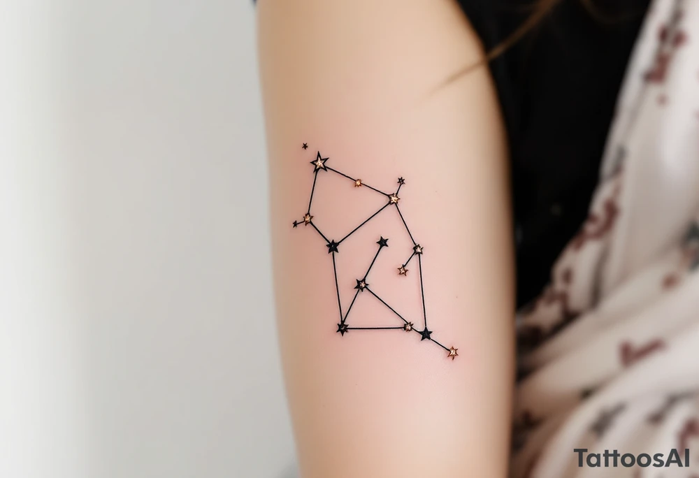 Constellation lines drawn in jet black, with each Capricorn star filled in with shimmering rose gold. tattoo idea