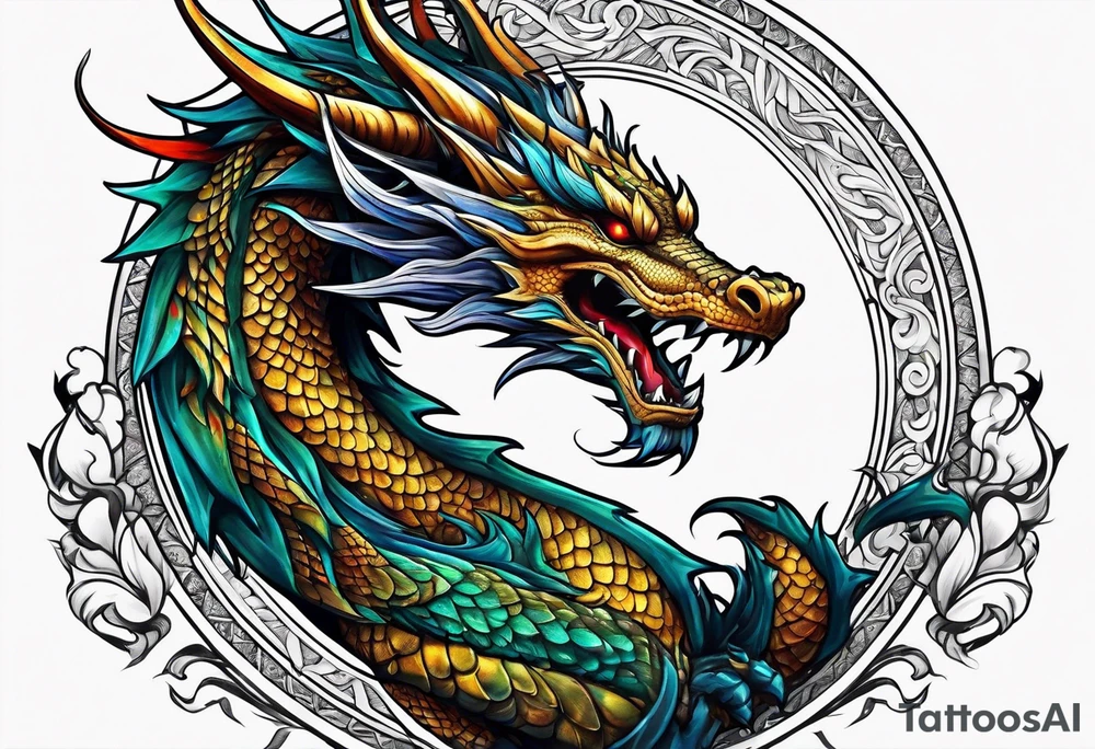 dragon with black background tattoo idea