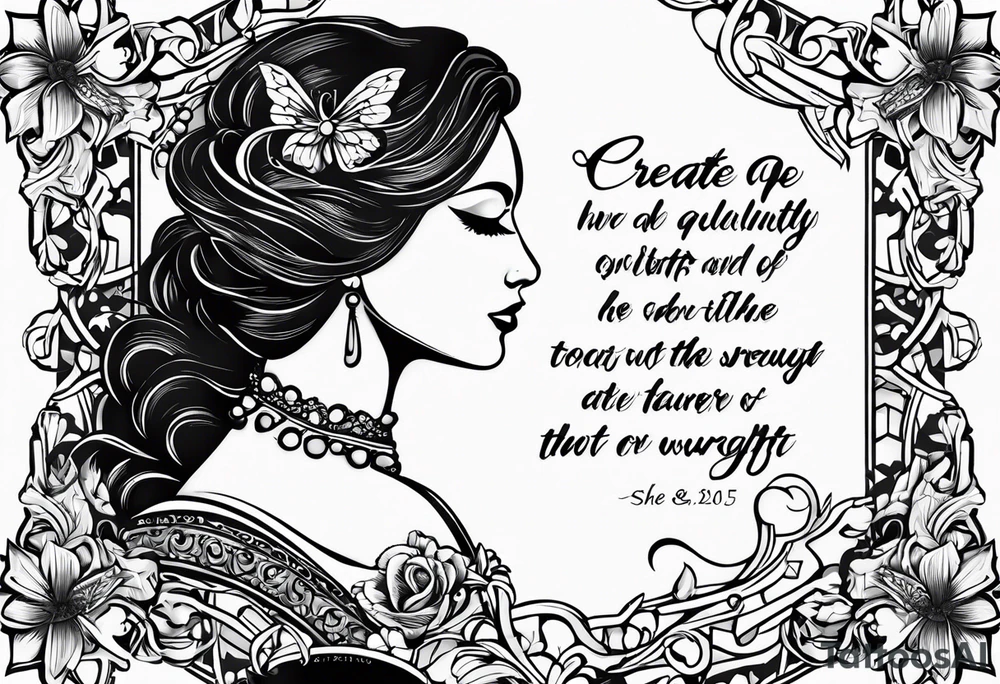 Create a small wrist sized tattoo that has Proverbs 31:25 "She is clothed with strength and dignity, and she laughs without fear of the future"

I would like a cross with text wrapped around it tattoo idea