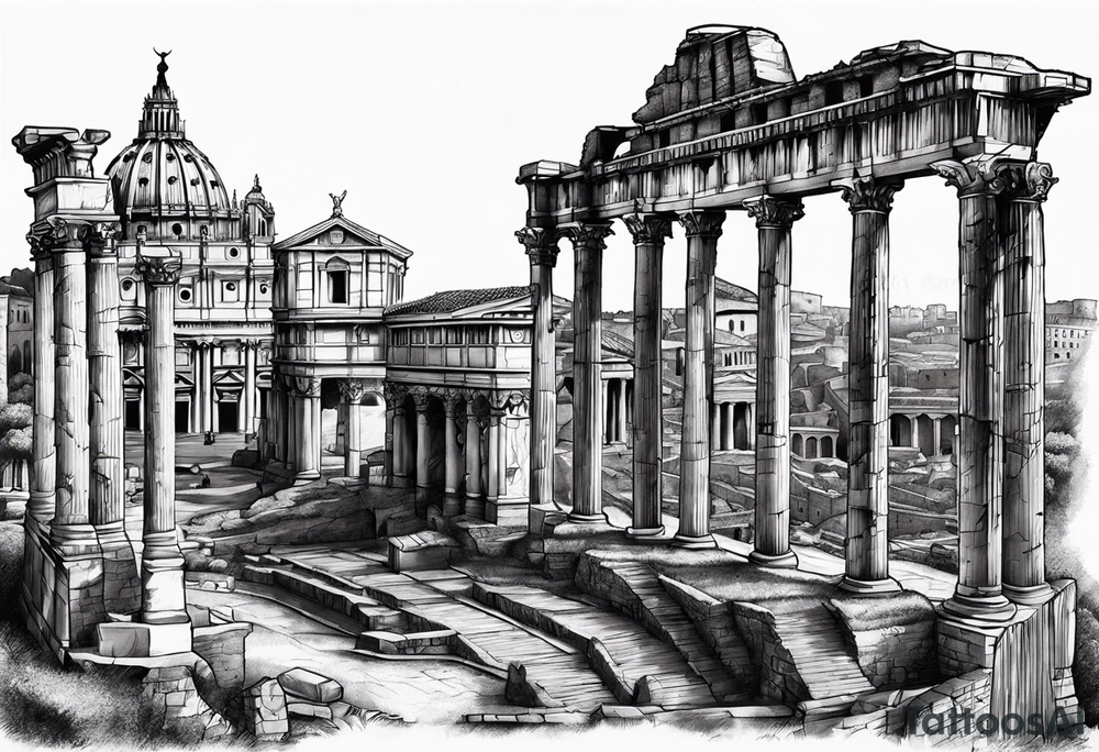 ancient ruins of Rome tattoo idea