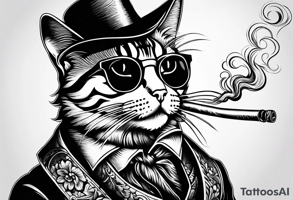 cat smoking a cigarette tattoo idea