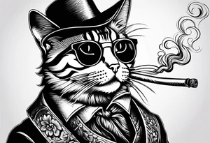 cat smoking a cigarette tattoo idea