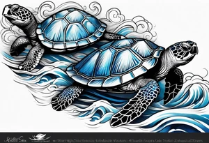 Full sleeve waves black with blue accents
3 turtles tattoo idea