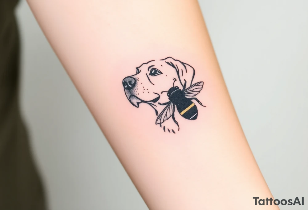 brown lab sniffing or chasing a bumble bee tattoo idea