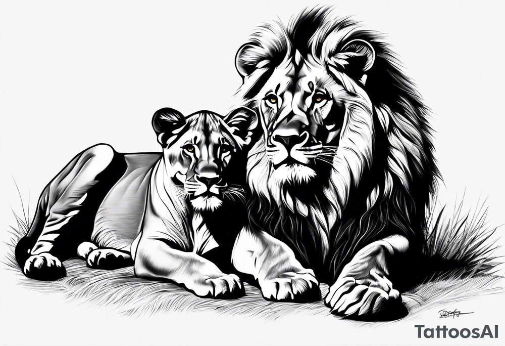 Realistic lion and lioness
bonding add the date 09/22/2012 into the fur tattoo idea
