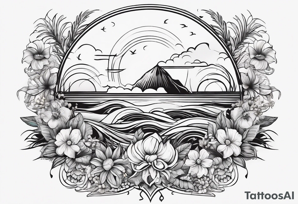sea, flower, palm, animal tattoo idea
