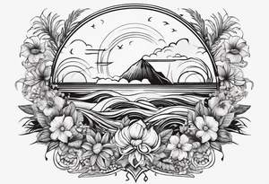 sea, flower, palm, animal tattoo idea