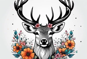 deer with antlers in flower tattoo idea