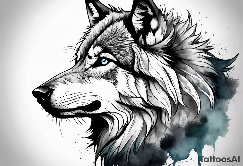 Fluffy wolf sitting tattoo idea