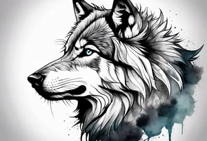 Fluffy wolf sitting tattoo idea