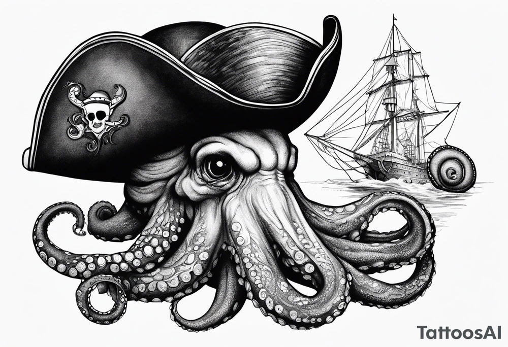 Pirate hat, octopus, snail tattoo idea