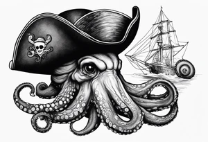 Pirate hat, octopus, snail tattoo idea