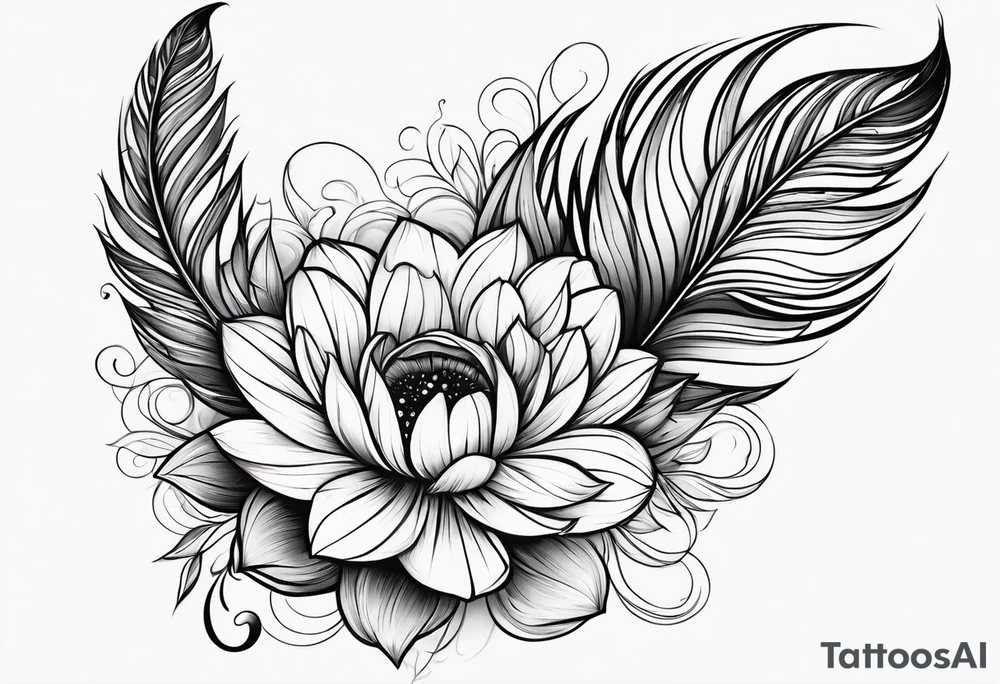 Feather flowers tattoo idea