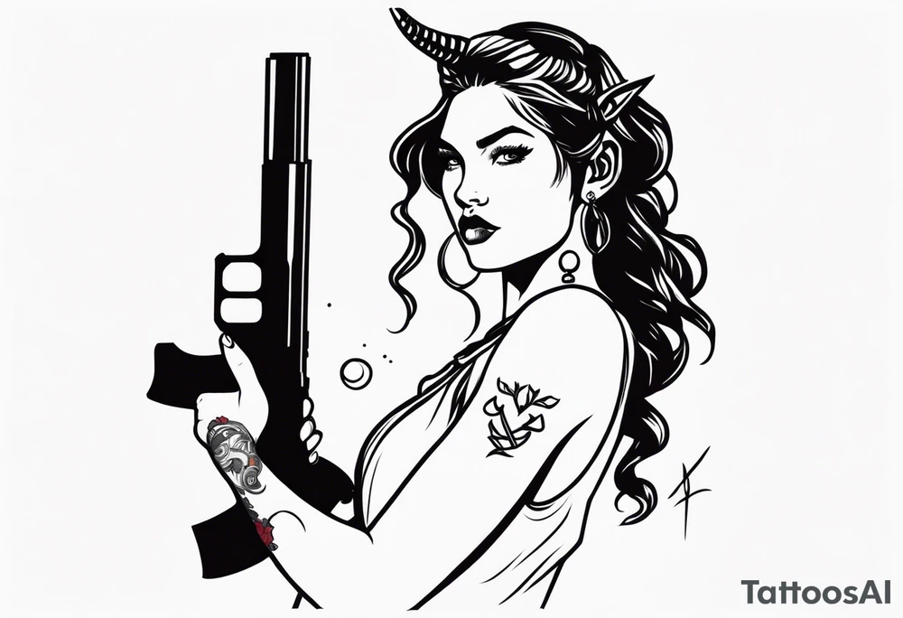 capricorn girl with gun tattoo idea