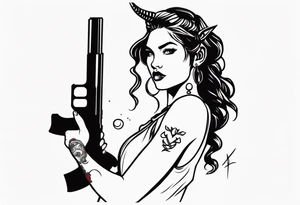 capricorn girl with gun tattoo idea