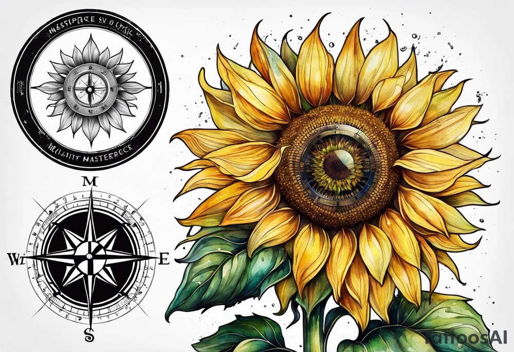 Sunflower next to a compass tattoo idea