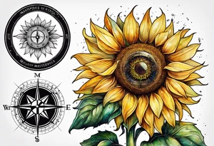 Sunflower next to a compass tattoo idea