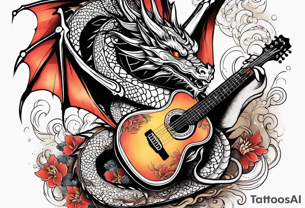Dragon playing guitar tattoo idea