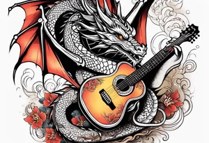 Dragon playing guitar tattoo idea
