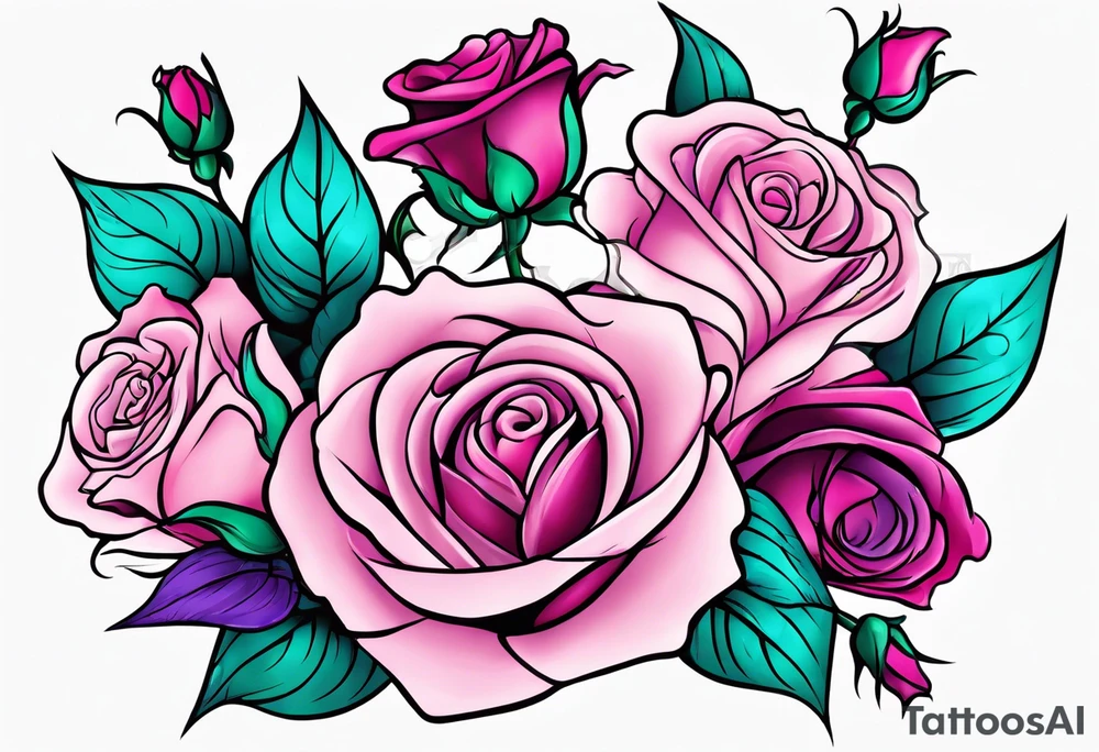 Dad 06-07-14, roses, teal, pink, purple tattoo idea