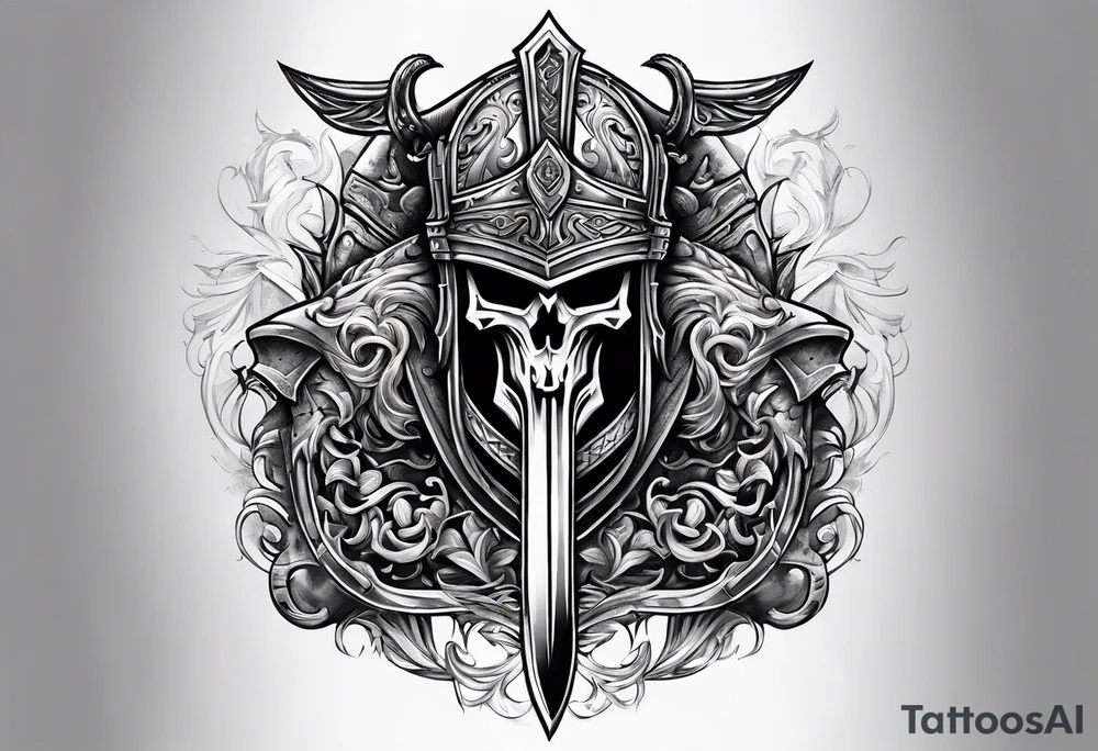 Valhalla sword shield axe armour tattoo idea