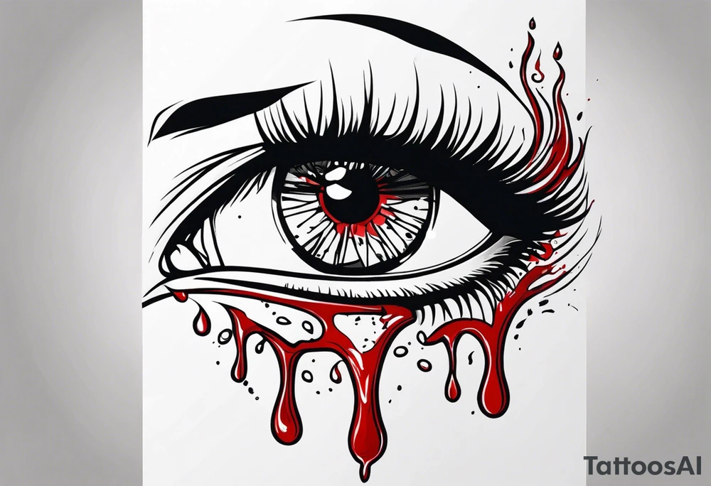 Bleeding tear draining to down from red eye tattoo design model tattoo idea