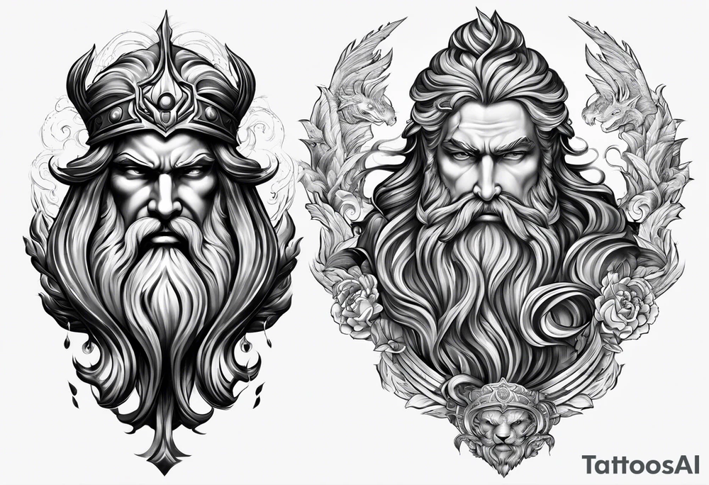 Zeus, Poseidon, Hades, full sleeve tattoo idea