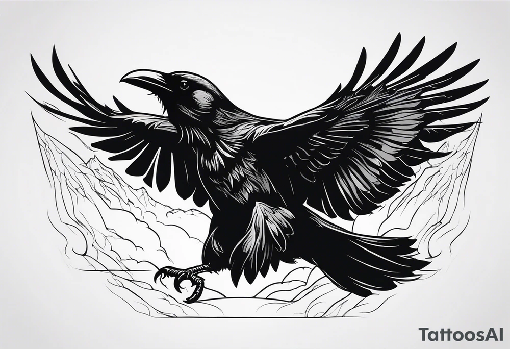 a scary black raven landing on the back of a wolf tattoo idea