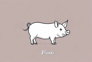 simple drawing of piglet or pig with text: "Friends. Not Food" included.
draw with very thin lines and no shading tattoo idea