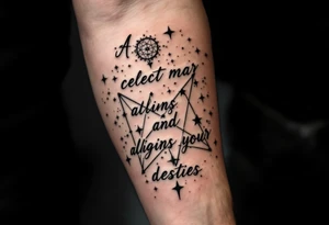 A split celestial star map in black and white across man and woman forearms aligns your destinies. tattoo idea